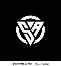 Logo with triangle shape and circle rounded design template isolated on black background