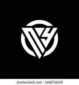 Logo with triangle shape and circle rounded design template isolated on black background