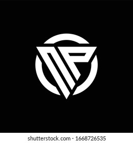 Logotipo con forma de triángulo y plantilla de diseño redondeado de círculo aislado en fondo negro