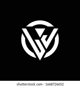 Logotipo con forma de triángulo y plantilla de diseño redondeado de círculo aislado en fondo negro