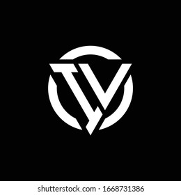 Logo with triangle shape and circle rounded design template isolated on black background