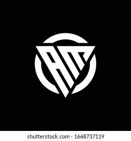 AM logo with triangle shape and circle rounded design template isolated on black background