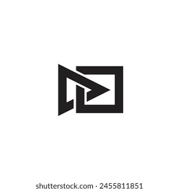 Triángulo del logotipo y cadena cuadrada conectan minimalista negro con fondo en blanco