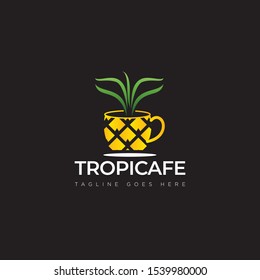logo tropicafe, with cup pineapple vector