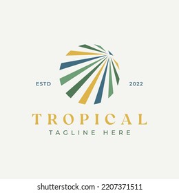 Logo Tropical Leaf Abstract with Vintage Color at Circle Shape. Summer Vibes Collection Brand Identity.