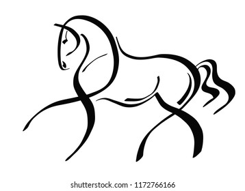 A logo of a trotting horse.