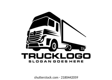 logo with truck on white background, monochrome style