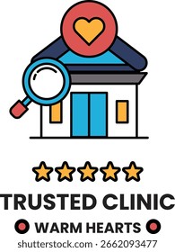 A logo for a trusted clinic that is warm and welcoming. The logo features a house with a magnifying glass on it, which represents the idea of looking closely at the clinic's services