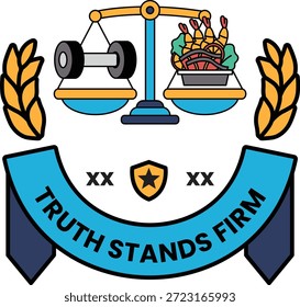 Um logotipo para a Verdade permanece firme. O logotipo apresenta uma escala com um peso e uma estrela