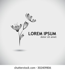Logo tulip flower with butterfly. Vector