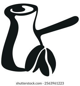 logo of a Turk with coffee and coffee beans next to it are drawn with an original and unusual outline