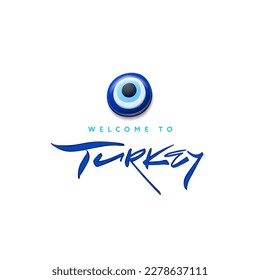 Logo para Turquía con el mal ojo azul, símbolo turco de nazar. Atractivo o amuleto griego, imagen vectorial