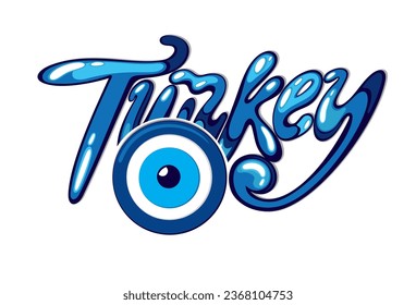 A logo for Turkey with blue evil eye, Turkish nazar symbol. Greek charm or amulet, vector image