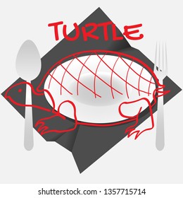 logo turtle dishes with a turtle plate and cutlery on a crumpled napkin