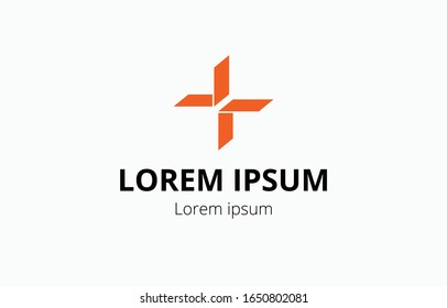 Logotipo - dos flechas 3D se apuntan unas a otras.  Las flechas agregan un signo más.