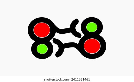 The logo is two circles connected on a bright background, bright abstract art, Design template icon, success sign, symbol together moving forward. Brand identity