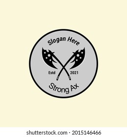 logo of two crossed axes, symbol for adventurers in the wild, illustration, vector,vintage