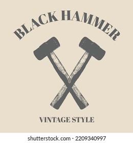 logo two crossed hammers. vector illustration, logo element isolated on old background. retro vintage style template design