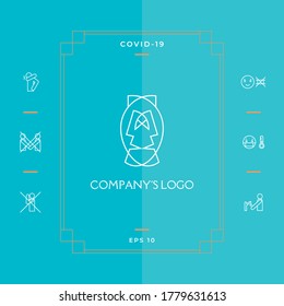 Logo - dos caras, dos máscaras - psicoterapia, teatro - un símbolo de interacción, diálogo, crecimiento, desarrollo, iluminación.