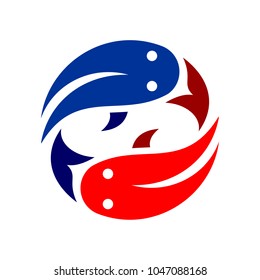 Logo two fish in circle, Twin fish logo template