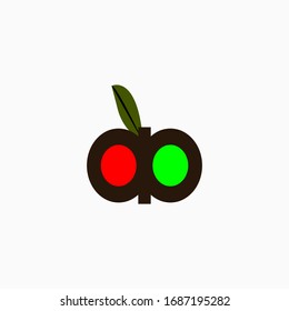 Logo two fruits . Apple and mango . 2 pieces in one stem