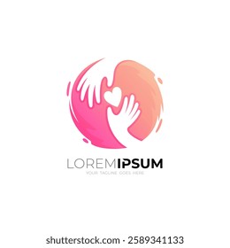 logo of two hands shaking, icon of love, red color