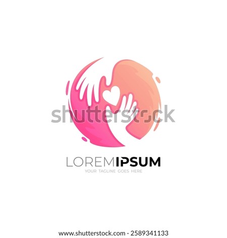 logo of two hands shaking, icon of love, red color
