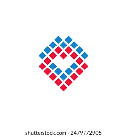 Logo of two intersecting abstract hearts made from small squares.