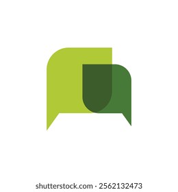 Logo two leaf overlay green talk or chat unique design with blank background