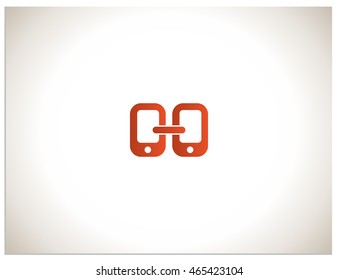 Logo with two mobile devices that are connected by a chain