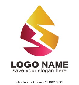 Logo two natural elements, Water thunder logo template