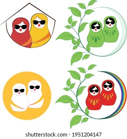 
Logo de dos muñecas anidantes con gafas de sol