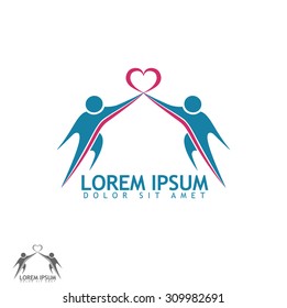 Logo two people attracted to each other in the movement of his hands with heart over them