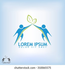Logo two people attracted to each other in the movement of his hands with leaf over them