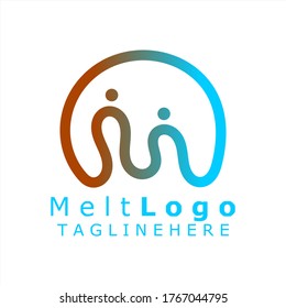 The logo of two people holding hands resembles a melt with the initials letter "M". Vector melt and human vector with the letter "M".