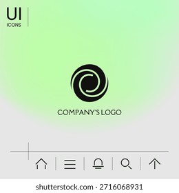 Logo - two spirals in a circle - a flower bud, camera aperture