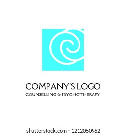 Logo - two spirals are located asymmetrically in a square - a symbol of interaction, new ideas, development.