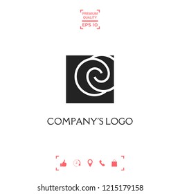 Logo - two spirals are located asymmetrically in a square - a symbol of interaction, new ideas, development.