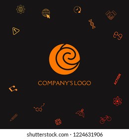 Logo - two spirals are located asymmetrically in a circle - a symbol of interaction, new ideas, development.