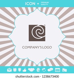 Logo - two spirals are located asymmetrically in a square - a symbol of interaction, new ideas, development.
