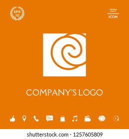 Logo - two spirals are located asymmetrically in a square - a symbol of interaction, new ideas, development.