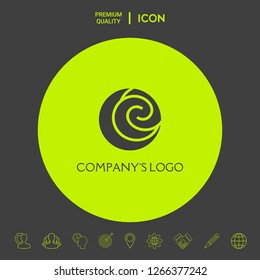 Logo - two spirals are located asymmetrically in a circle - a symbol of interaction, new ideas, development.