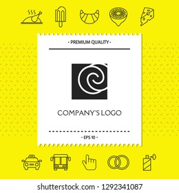 Logo - two spirals are located asymmetrically in a square - a symbol of interaction, new ideas, development.