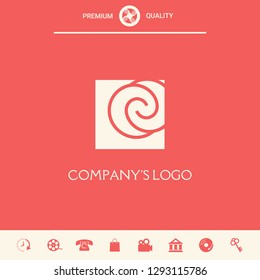 Logo - two spirals are located asymmetrically in a square - a symbol of interaction, new ideas, development.