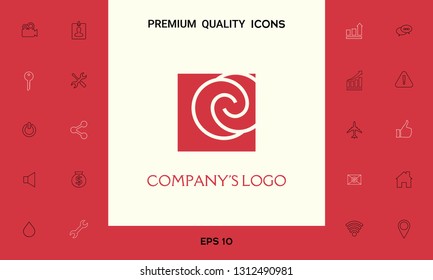 Logo - two spirals are located asymmetrically in a square - a symbol of interaction, new ideas, development.