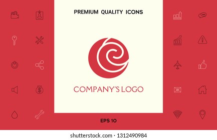 Logo - two spirals are located asymmetrically in a circle - a symbol of interaction, new ideas, development.