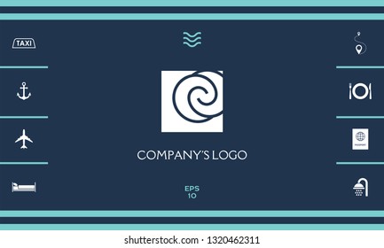 Logo - two spirals are located asymmetrically in a square - a symbol of interaction, new ideas, development.