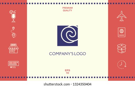 Logo - two spirals are located asymmetrically in a square - a symbol of interaction, new ideas, development.