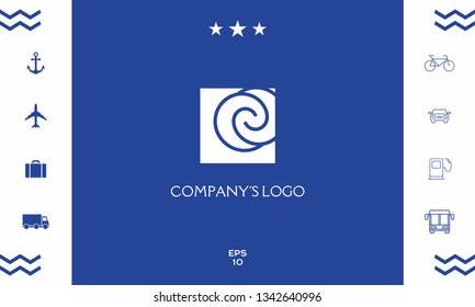 Logo - two spirals are located asymmetrically in a square - a symbol of interaction, new ideas, development.
