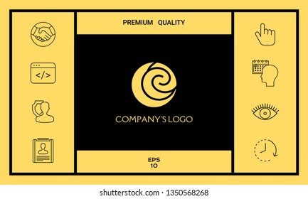 Logo - two spirals are located asymmetrically in a circle - a symbol of interaction, new ideas, development.